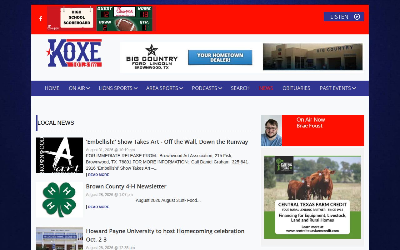 KOXE local news category page covering West Central Texas reports