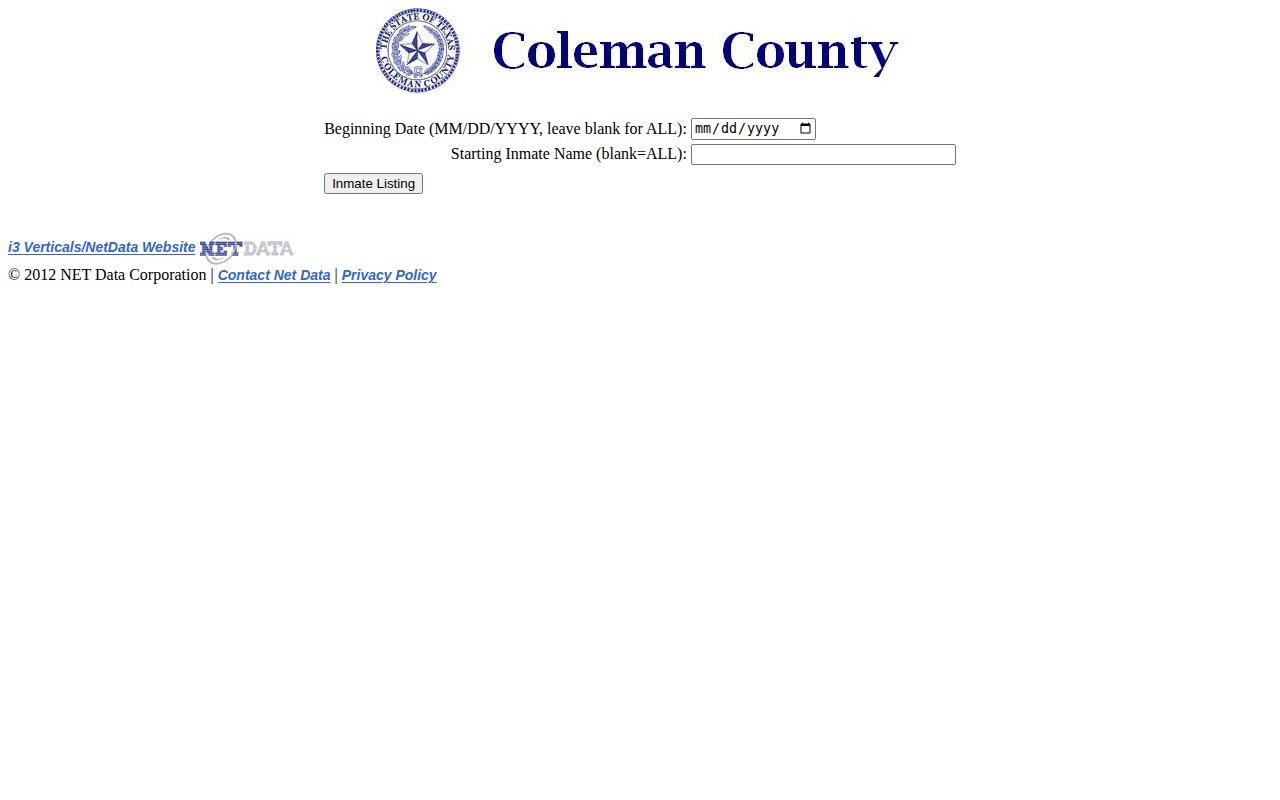 Coleman County official custody-list search for booking records