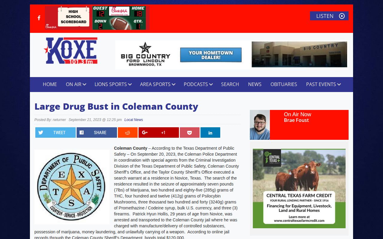 KOXE Novice arrest-record news report about a multi-agency Coleman County operation