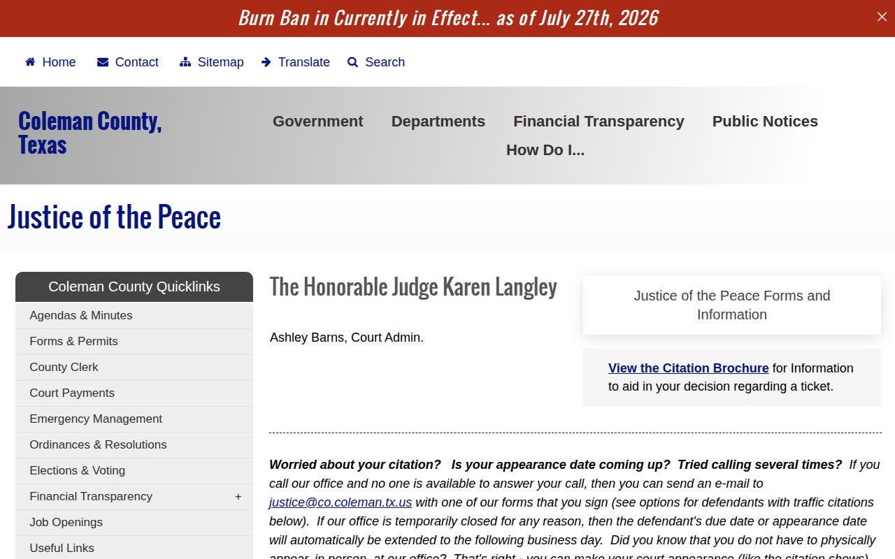 Coleman County Justice of the Peace official web page